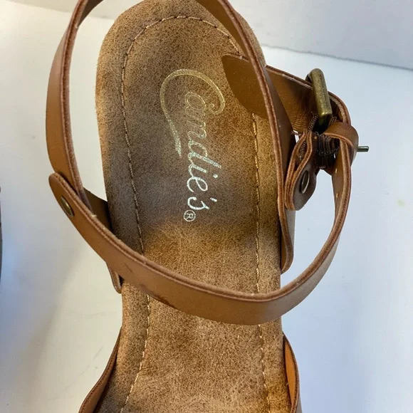 Candie's Brown Platform Shoes with Criss-Cross Straps Vintage - Picture 9 of 15